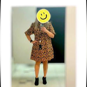 Goodthreads Women's Washed Linen Elbow Sleeve Split Neck Tiered Dress